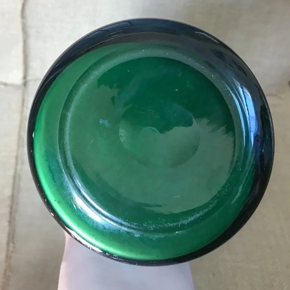 Tall Green Handblown Glass Hourglass Fluted Vase  10 1/2 Inches Goblin Core